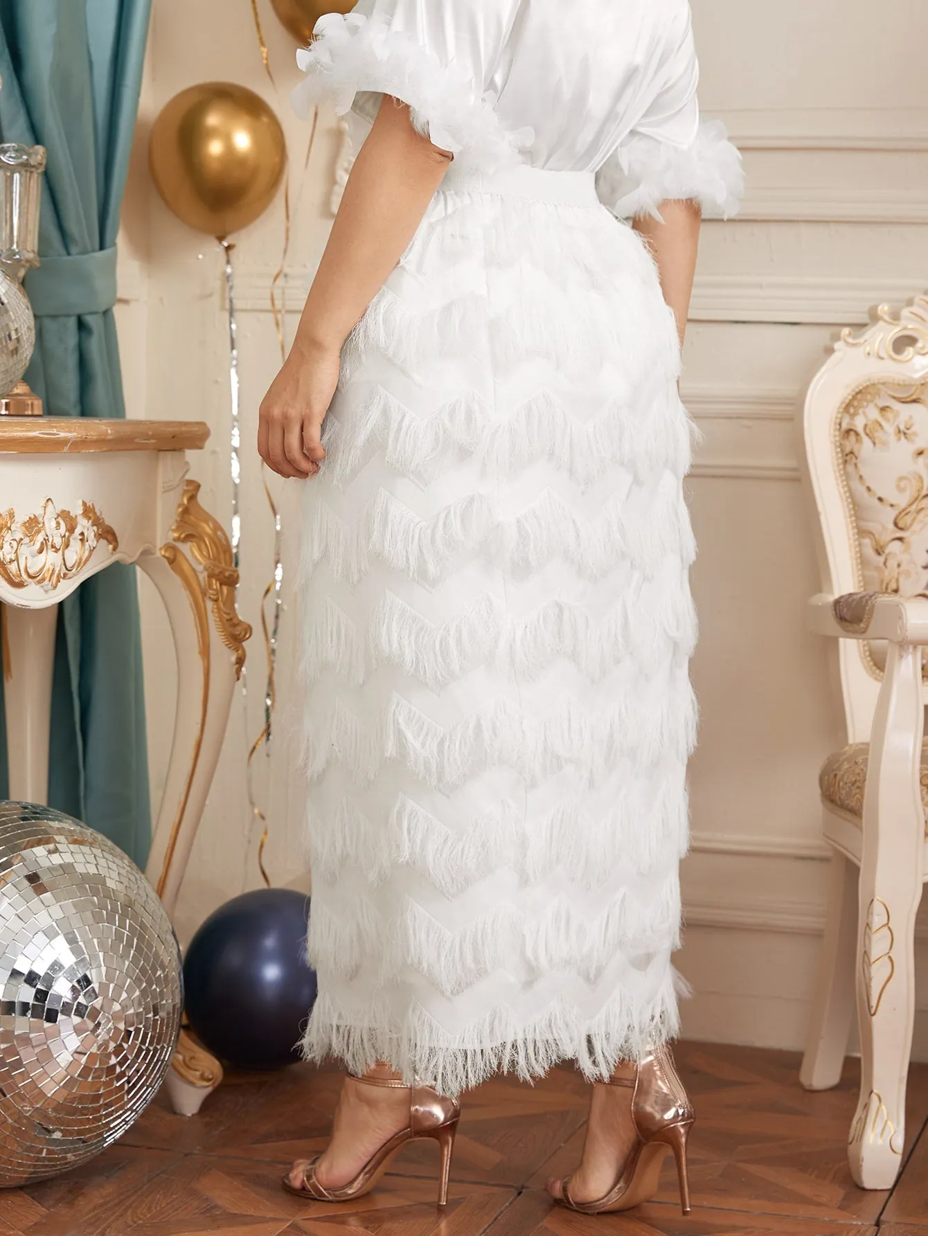 Plain Fringe Maxi Plus Size Skirt