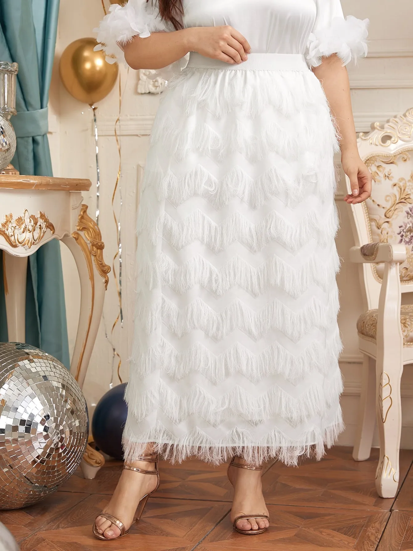 Plain Fringe Maxi Plus Size Skirt