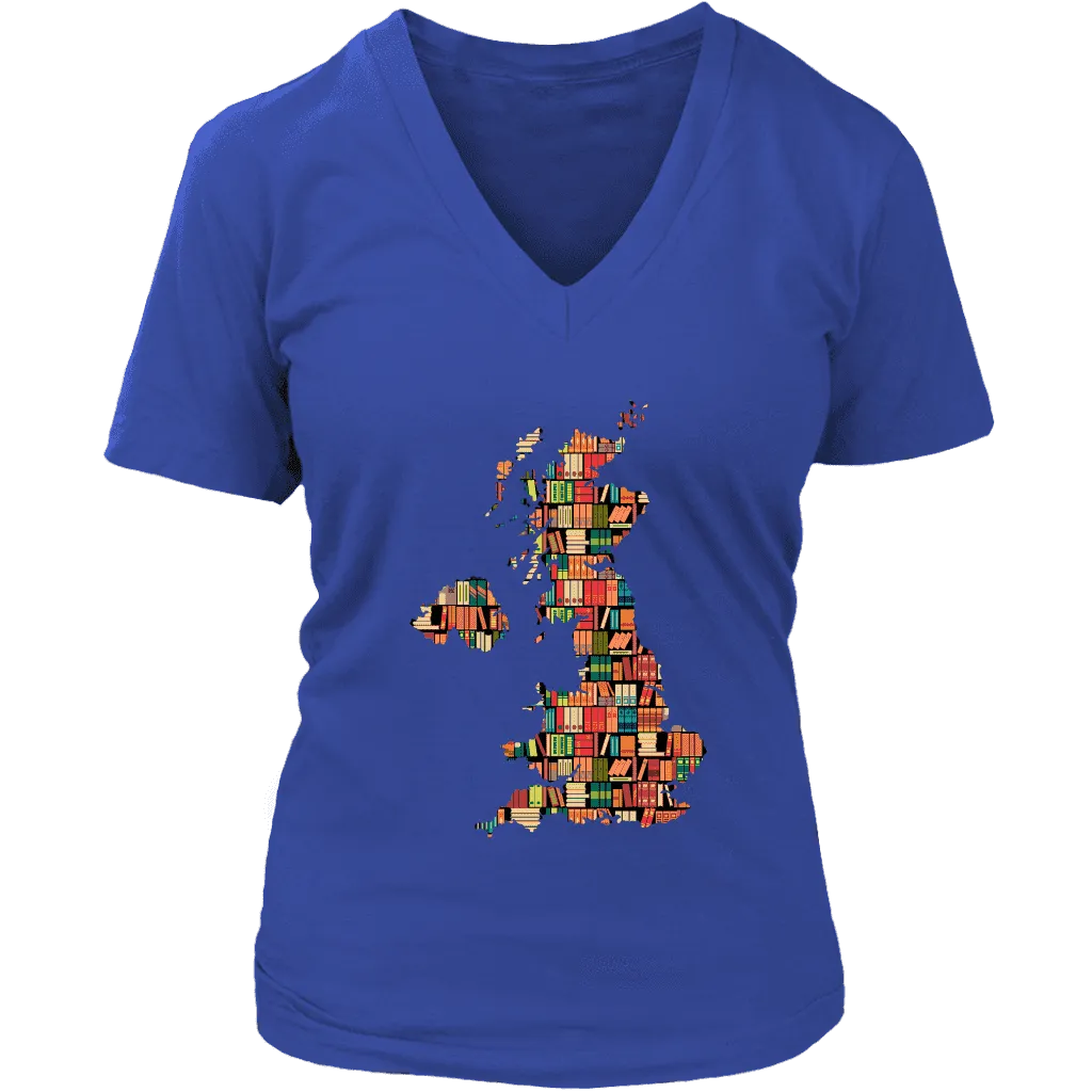 "UK Bookish Map" V-neck Tshirt