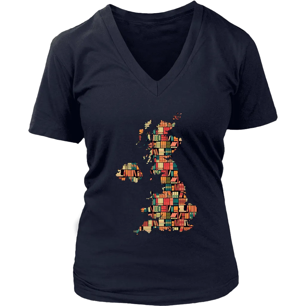 "UK Bookish Map" V-neck Tshirt