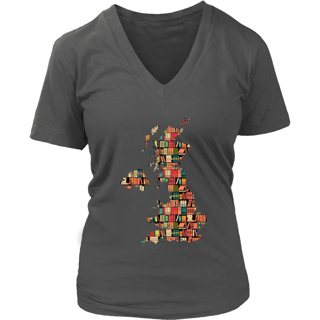 "UK Bookish Map" V-neck Tshirt