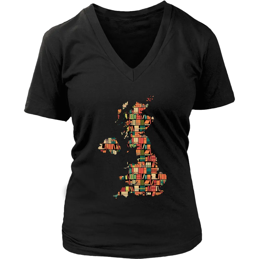 "UK Bookish Map" V-neck Tshirt