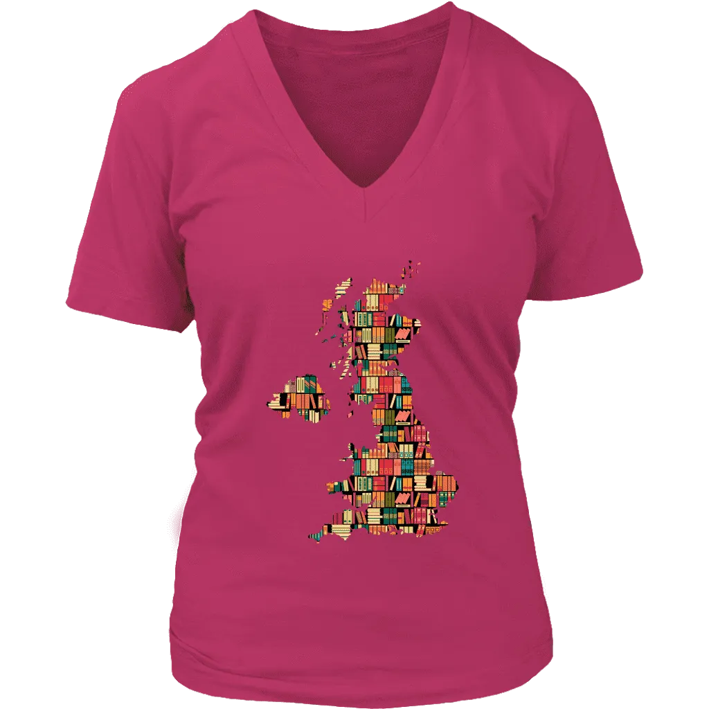 "UK Bookish Map" V-neck Tshirt