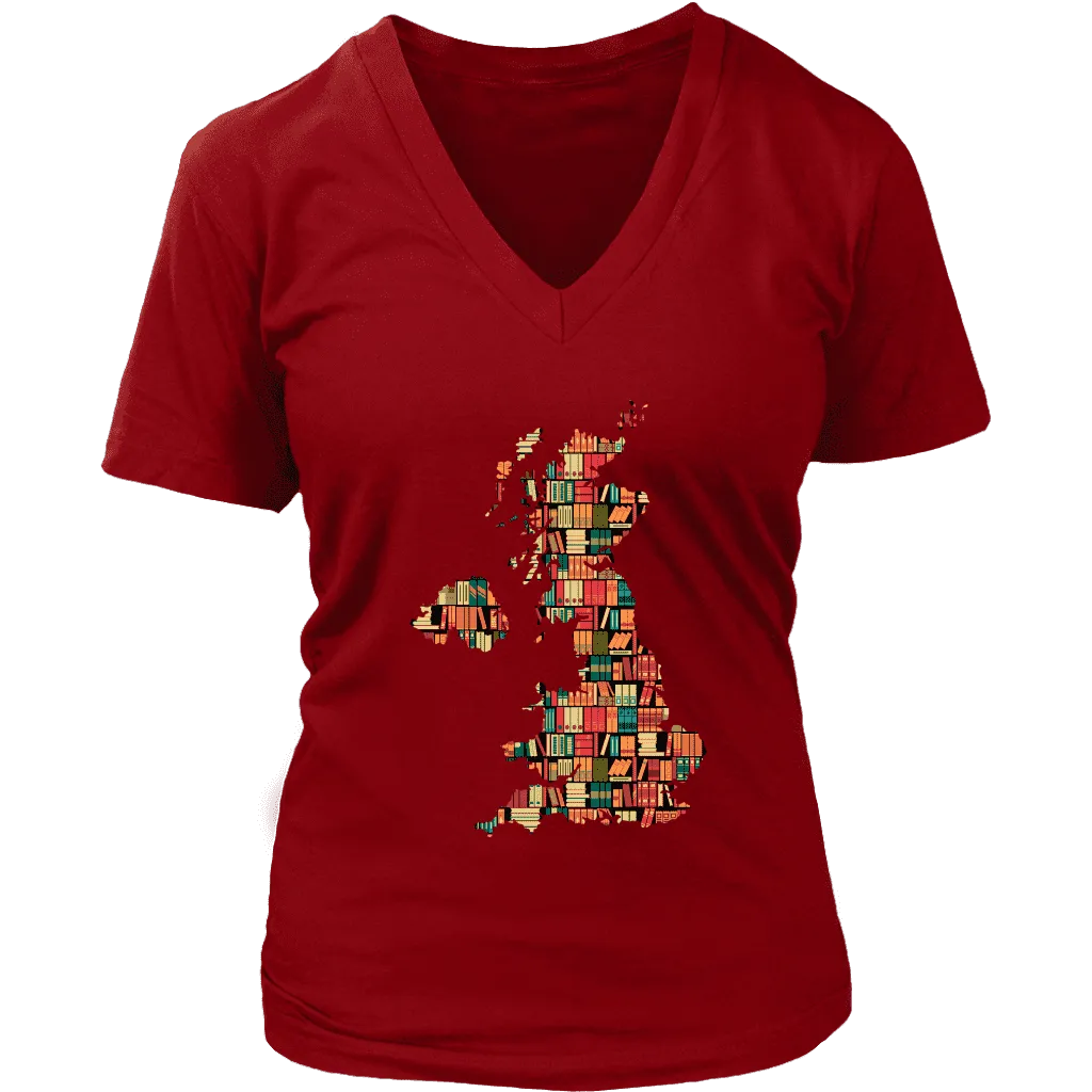 "UK Bookish Map" V-neck Tshirt