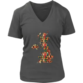 "UK Bookish Map" V-neck Tshirt