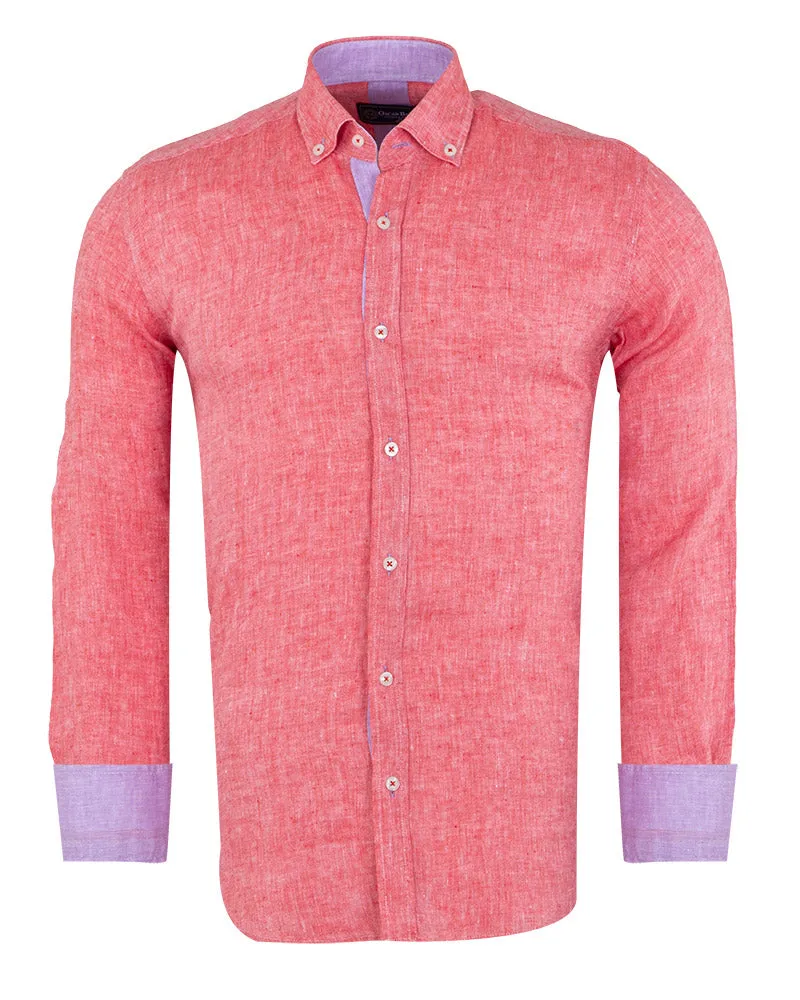 Red Linen Long Sleeve Shirt