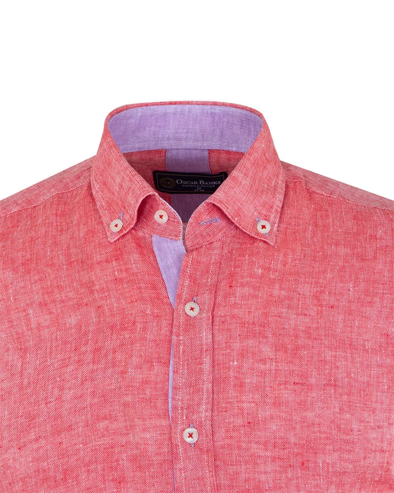 Red Linen Long Sleeve Shirt