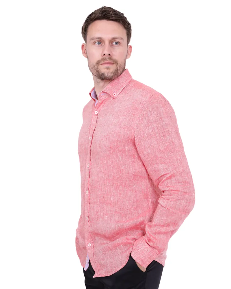 Red Linen Long Sleeve Shirt