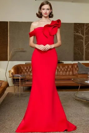 Red Mermaid Sleeveless Prom Dress One Shoulder Long Party Dress