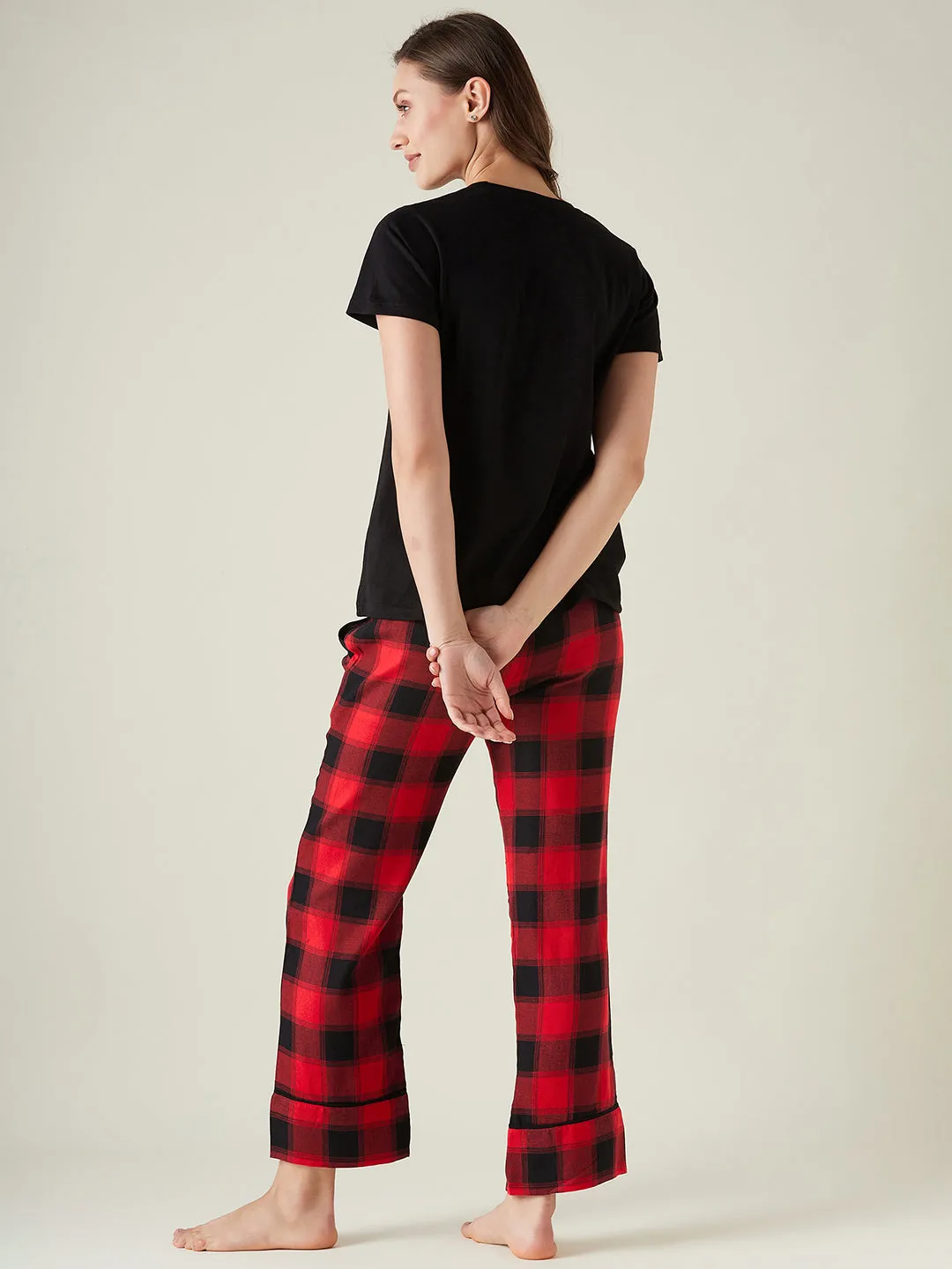 Red plaid lounge set with t-shirt