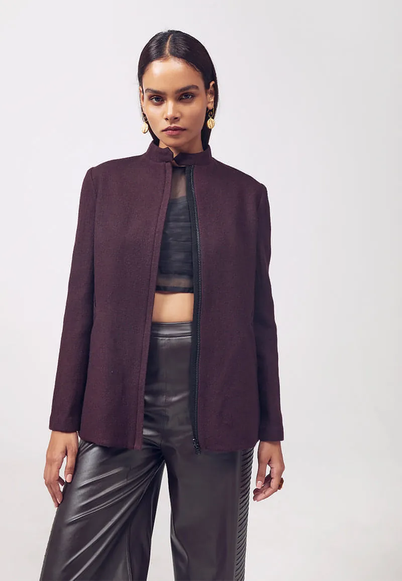 Reversible Wool Coat in Black and Wine