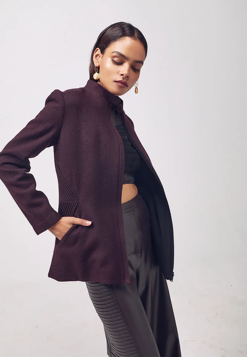 Reversible Wool Coat in Black and Wine