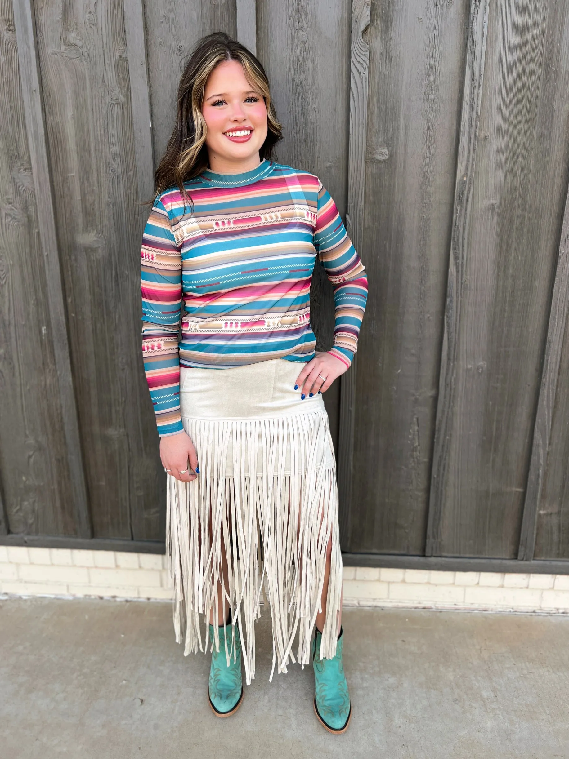 Rodeo Queen Suede Fringe Skirt Beige