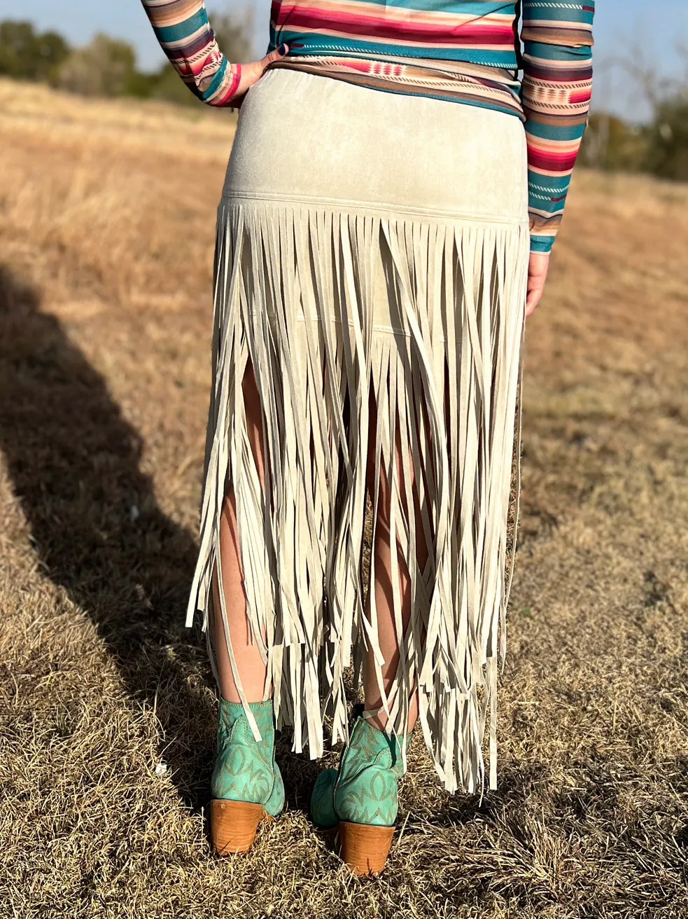 Rodeo Queen Suede Fringe Skirt Beige