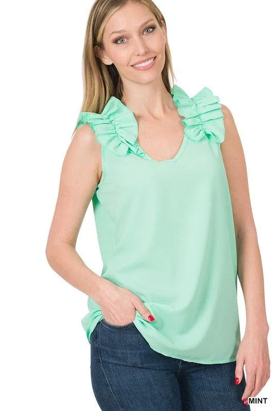 Ruffle Trim Sleeveless Tops for Women