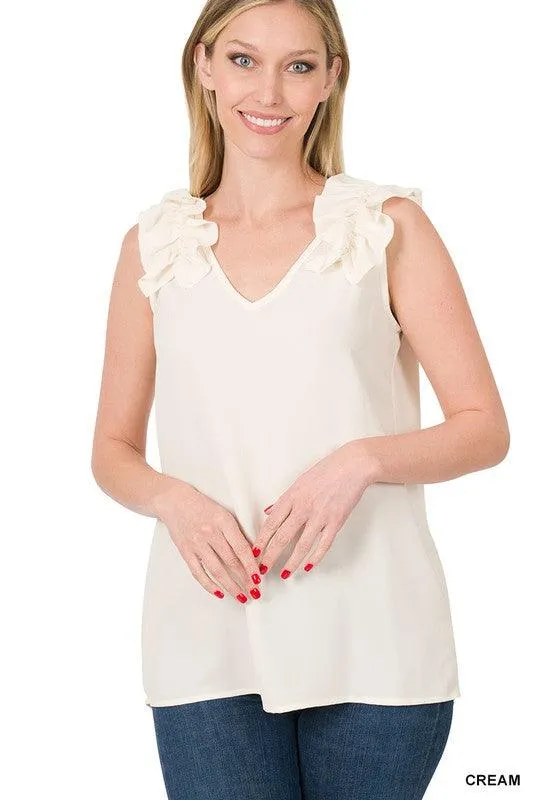 Ruffle Trim Sleeveless Tops for Women