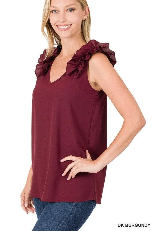 Ruffle Trim Sleeveless Tops for Women