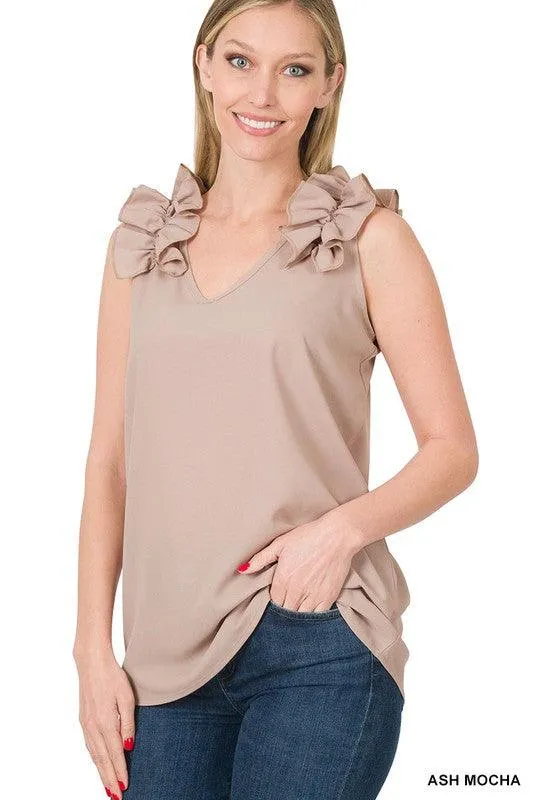 Ruffle Trim Sleeveless Tops for Women