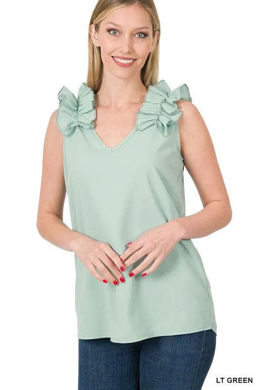 Ruffle Trim Sleeveless Tops for Women