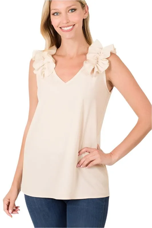 Ruffle Trim Sleeveless Tops for Women