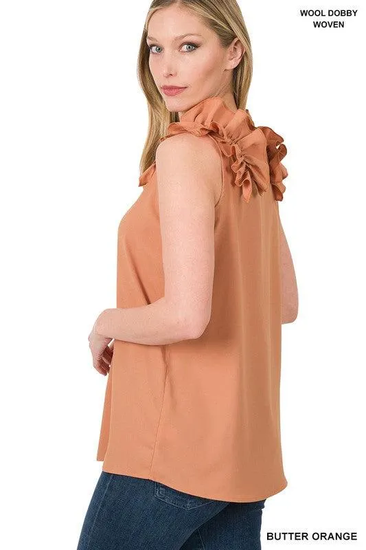 Ruffle Trim Sleeveless Tops for Women