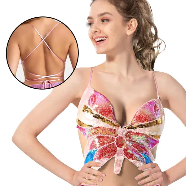 Sequin Butterfly Top - Adult Pink Tones