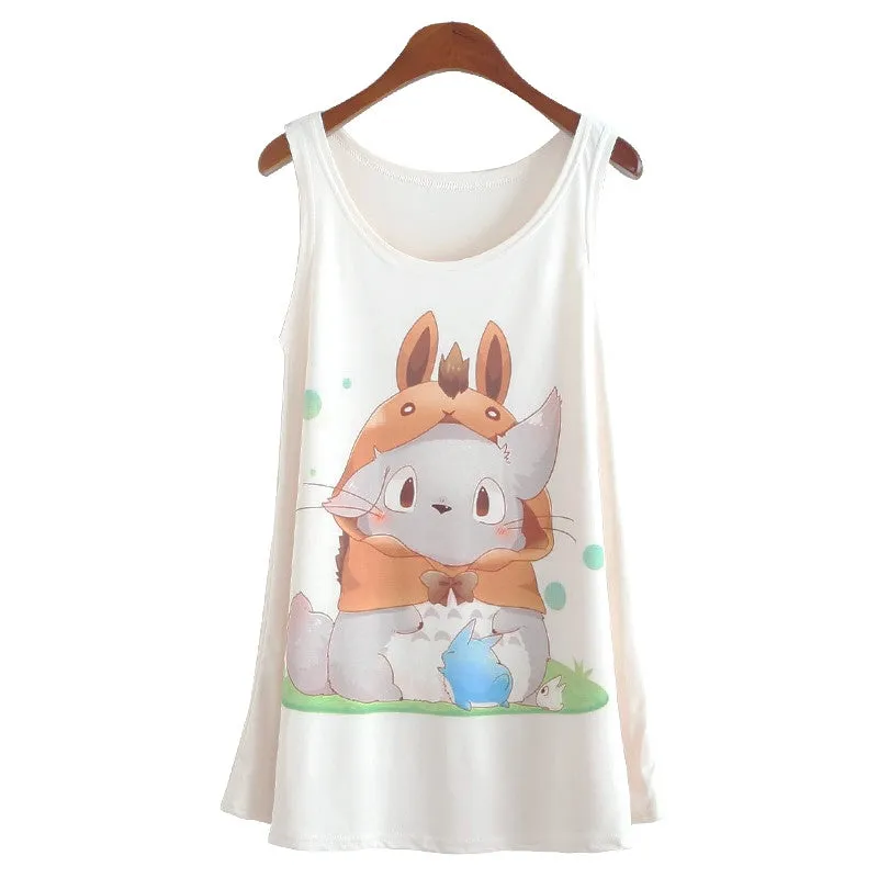 Summer fashion style New totoro print Sleeveless Tshirt women Loose plus-size women's t shirt One size tees camisetas tops