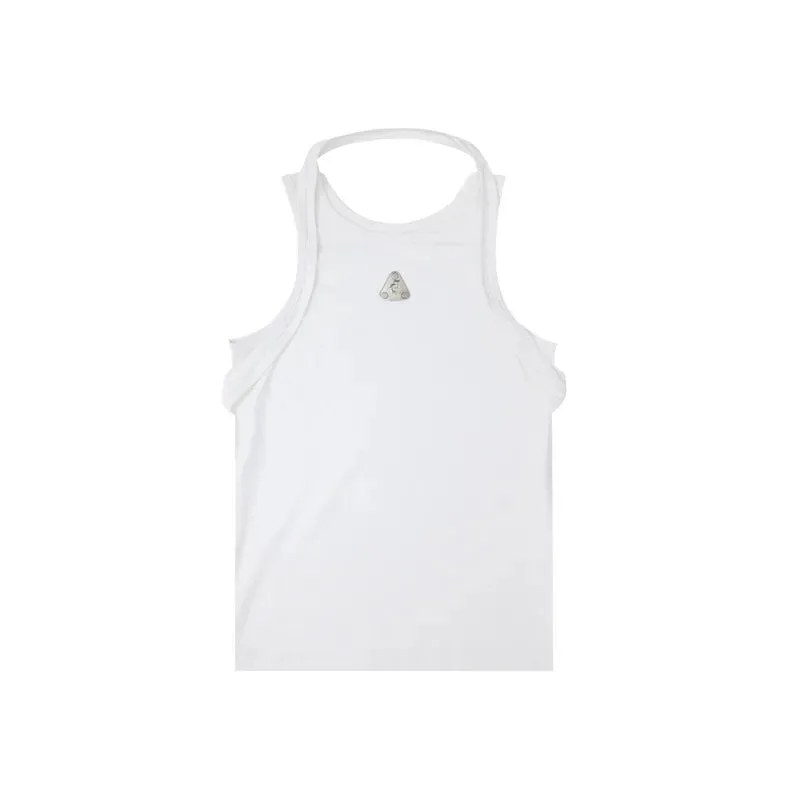 Summer Male Tank Tops Metal Design Double Straps Tops Sleeveless O-neck Solid Color Men's Vest Niche Style 9C6749