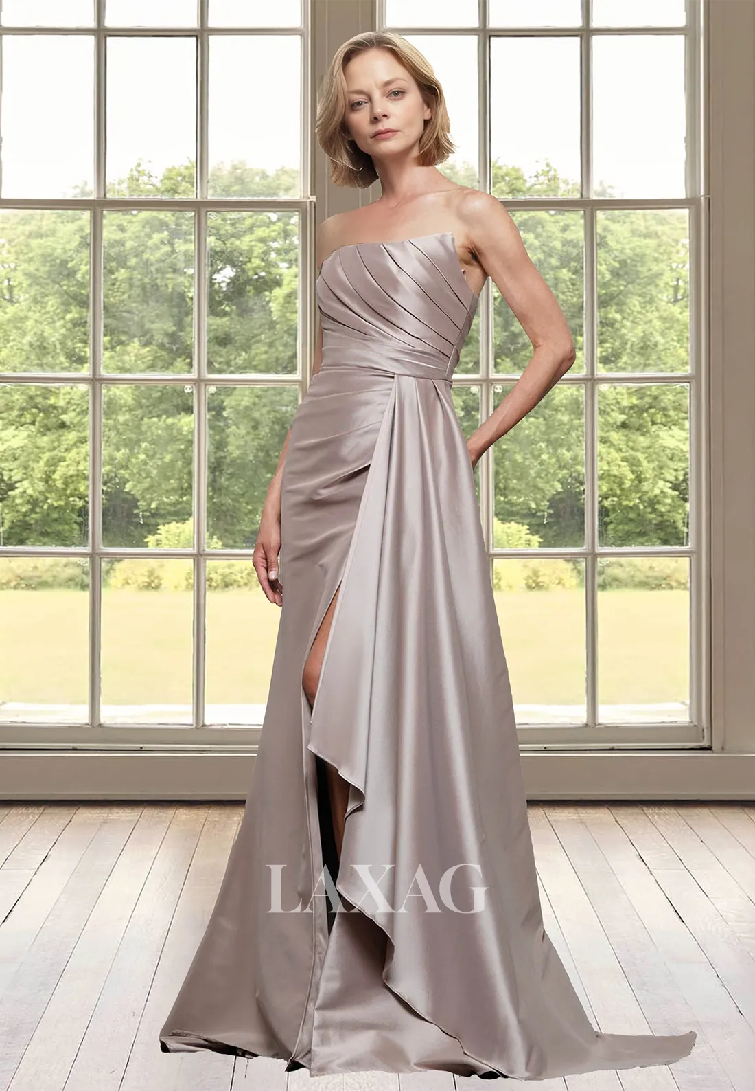 Tube Top Sleeveless Pleated Cocktail Gowns Off-Shoulder Satin Mermaid Mother of the Bride Dress