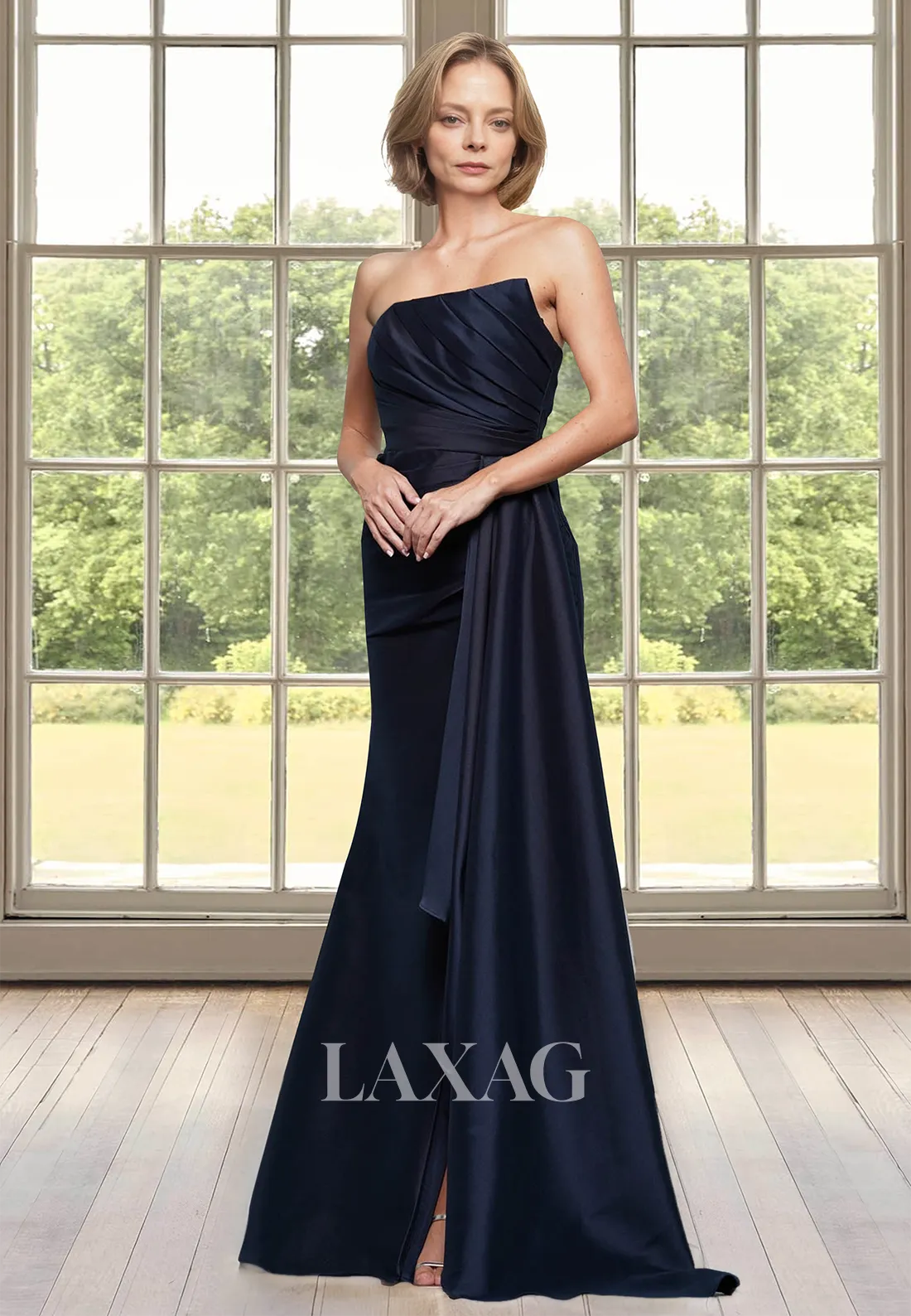 Tube Top Sleeveless Pleated Cocktail Gowns Off-Shoulder Satin Mermaid Mother of the Bride Dress