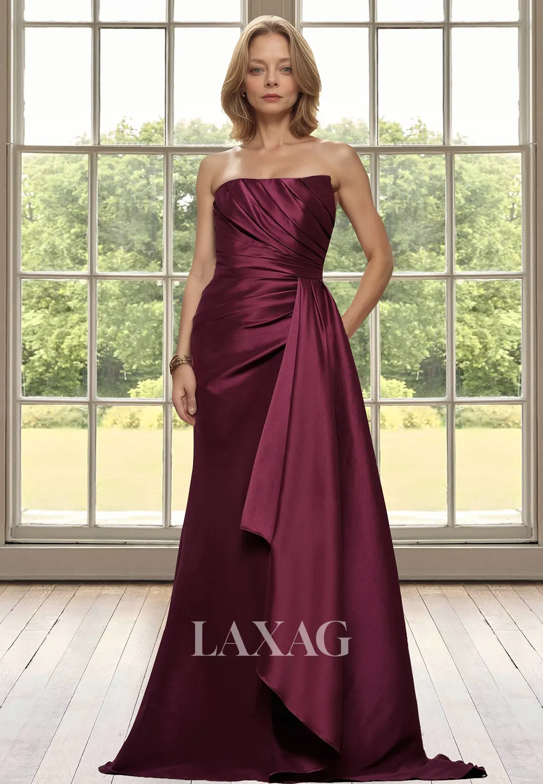 Tube Top Sleeveless Pleated Cocktail Gowns Off-Shoulder Satin Mermaid Mother of the Bride Dress