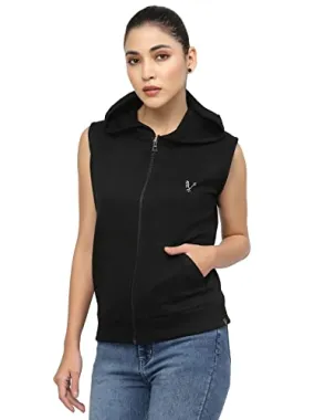 UZARUS Cotton Blend Women's Half Sleeves Cotton Anthra Jacket With Hood Black 2XL