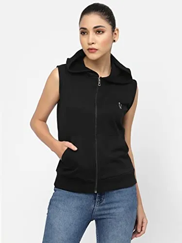 UZARUS Cotton Blend Women's Half Sleeves Cotton Anthra Jacket With Hood Black 2XL