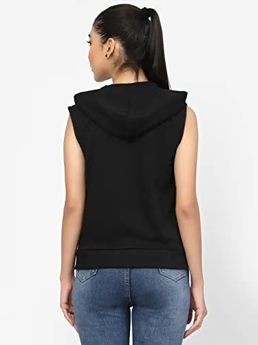 UZARUS Cotton Blend Women's Half Sleeves Cotton Anthra Jacket With Hood Black 2XL