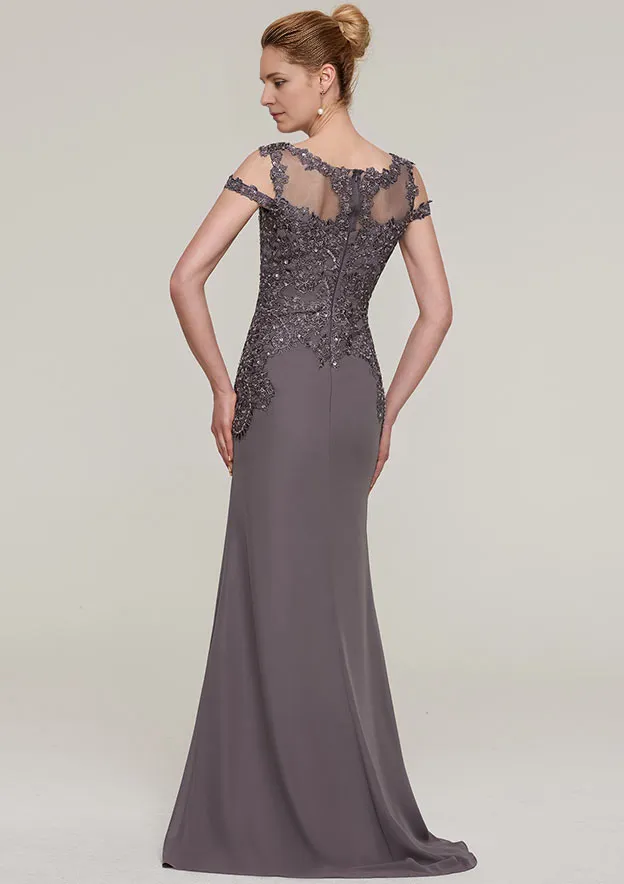 V Neck Sleeveless Sweep Train Chiffon Mother of the Bride Dresses With Sequins Appliqued