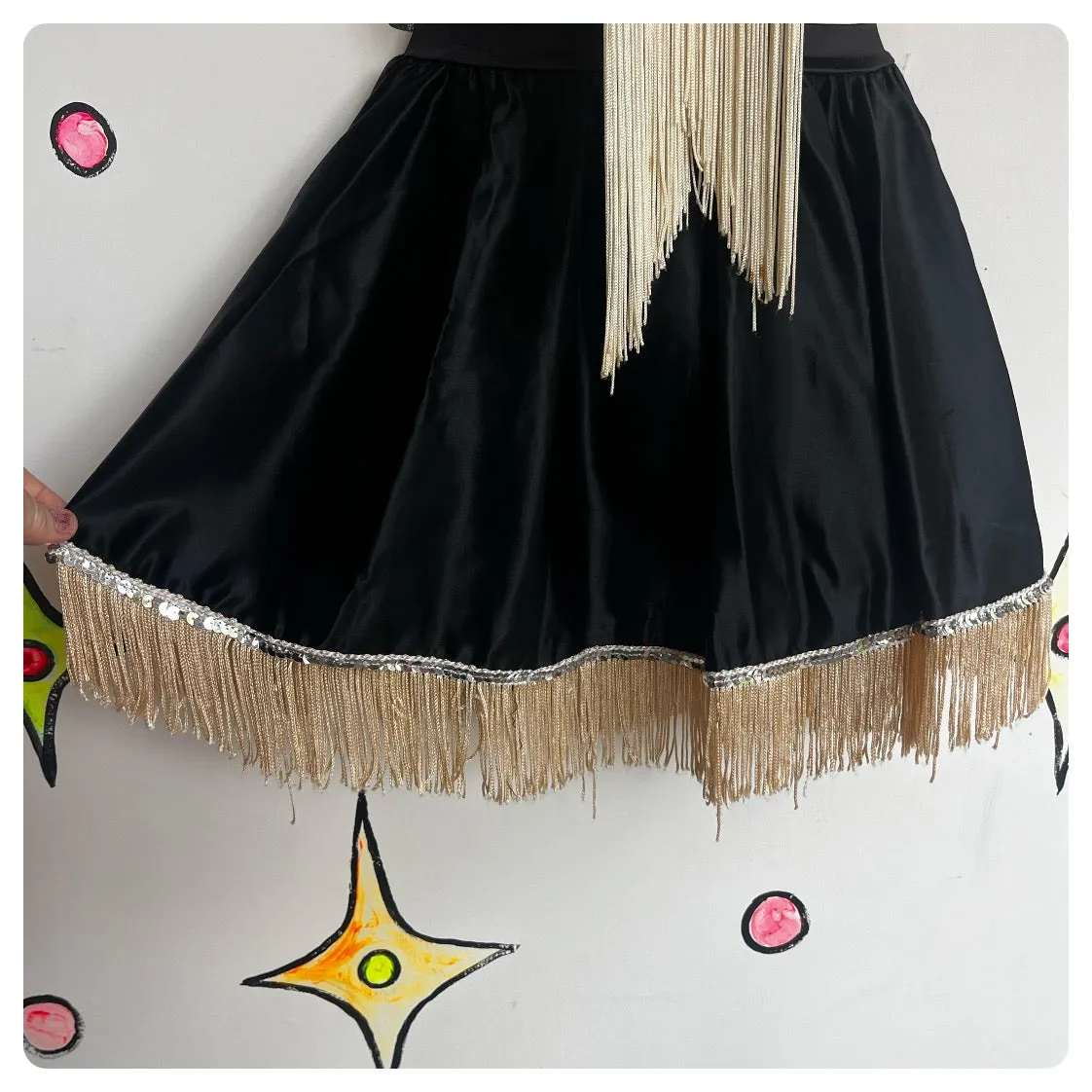 Vintage 80s | Satin Cowgirl Wester Fringe Mini Skirt | Size XS