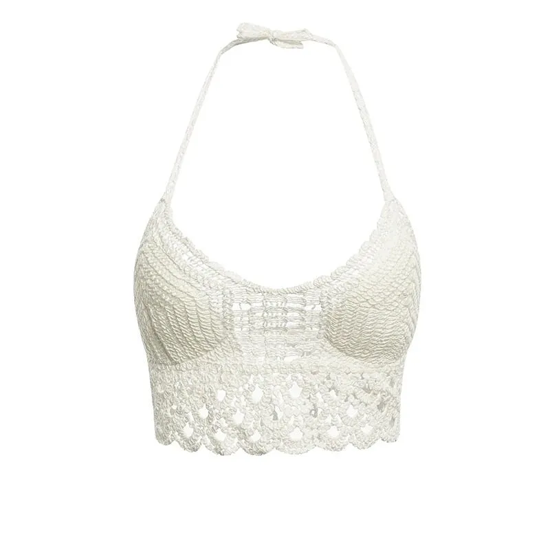 Vintage White Sexy Lace Summer Holiday Beach Club Crop Tops Shirts Backless Casual Shirt