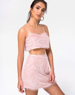 Weaver High Waist Skirt in Fringe Sugar Pink