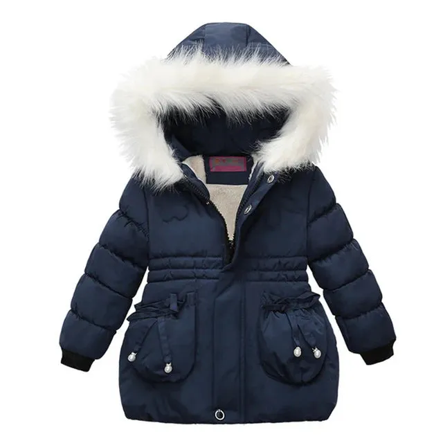 Winter Baby Girls Coats Kids Hooded Jackets Warm Plush Thick Coats Girls Jackets 2 3 4 5 Yrs Children Thick Outerwear