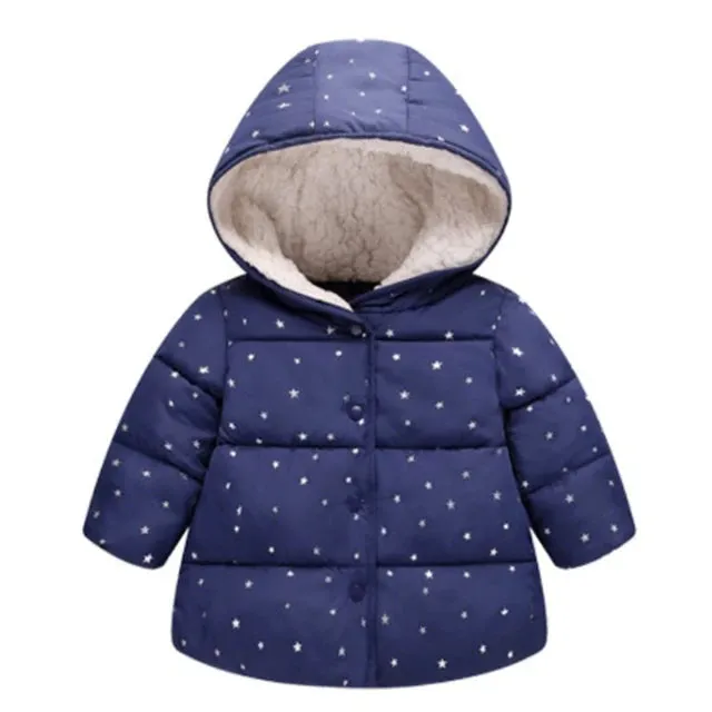 Winter Baby Girls Coats Kids Hooded Jackets Warm Plush Thick Coats Girls Jackets 2 3 4 5 Yrs Children Thick Outerwear