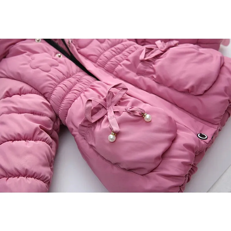 Winter Baby Girls Coats Kids Hooded Jackets Warm Plush Thick Coats Girls Jackets 2 3 4 5 Yrs Children Thick Outerwear