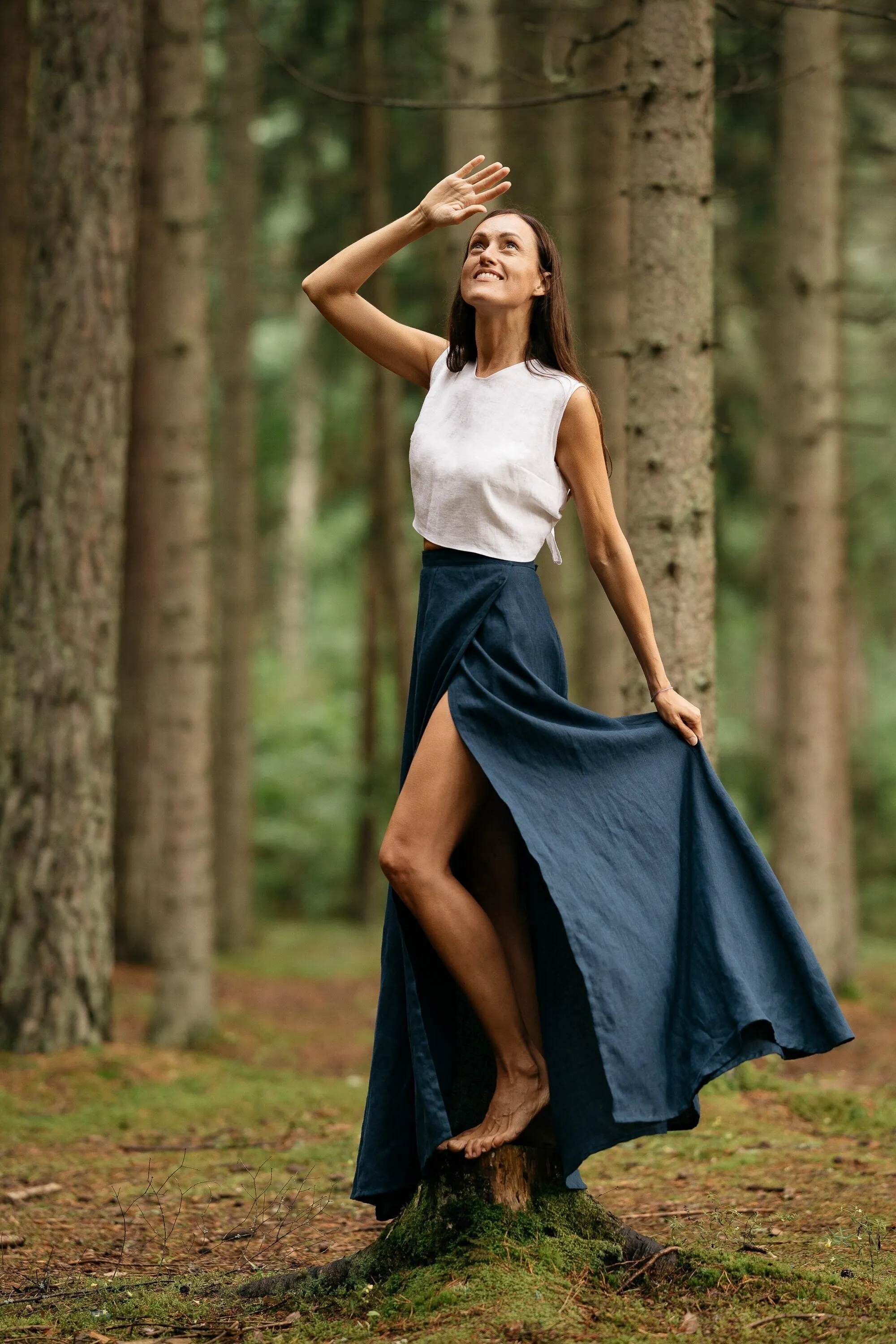 Wrap Linen MAXI Skirt In Midnight Blue